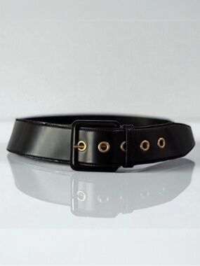 MIU MIU PRADA Leather Gold Hardware 5 Hole Wide Belt 85/34